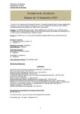 Compte-rendue du 13/09/2021