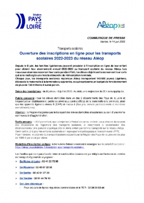 transports ouverture inscriptions Aleop 2022-23