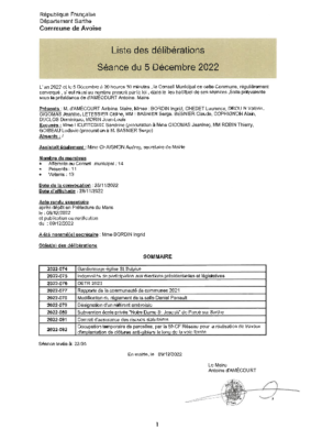 LISTE DELIBERATION 12/2022