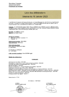 LISTE DELIBERATIONS 01/2023