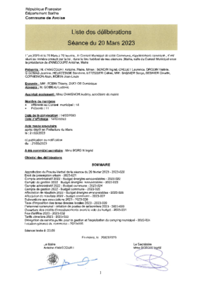 LISTE DES DELIBERATIONS 03/2023